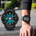 SANDA 6002 Large Men Watches Digital Watch Luminous 5BAR Waterproof Male Sport Watch Quartz Dual Display relogio masculino. 