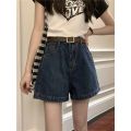 Niche design sense high waist loose and versatile jeans women's summer 2024 new thin and versatile wide-leg short pants. 