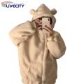 Imitation Lambswool Outerwear Zipper Closure Fall Winter Thickened Plush Cardigan Jacket. 