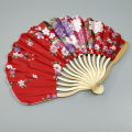 1pc Japanese Style Retro Shell Shaped Fan Silk Cloth Bamboo Folding Fans Wedding Hand Fans Single-side Flower Curved Fanbone. 