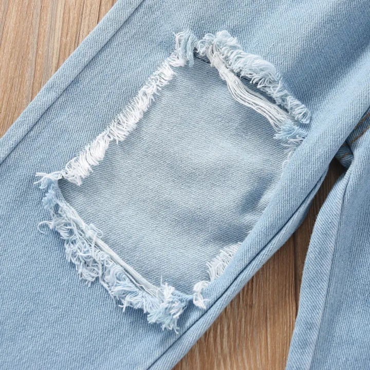 Summer%20girls'%20suit,%20children's%20one-shouldered%20white%20top,%20ripped%20jeans%20suit,%20fashion%20trendy%20girls'%20wear%20-%20Image%204