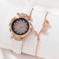 Women's Watch Flower Fashion Quartz Watch Sparkling Rhinestone Analog Wrist Watch & 1pc Rose Flower Bracelet, Gift For Mom Her.