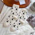 【New release】 Cow Print Mink Plush Socks For Women Girl Mid Tube Stockings Warm Coral Sleep Floor Sock Winter Thermal Slipper Funny Sox.