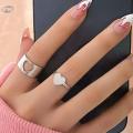 LOVE King & Queen Couple Ring Set In Titanium Hart Colour - Silver.