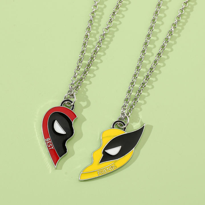 Movie Deadpool and Wolverine Best Friends Necklace Set Split Heart Matching Pendant Necklace for Women Men Cosplay Jewelry Gift