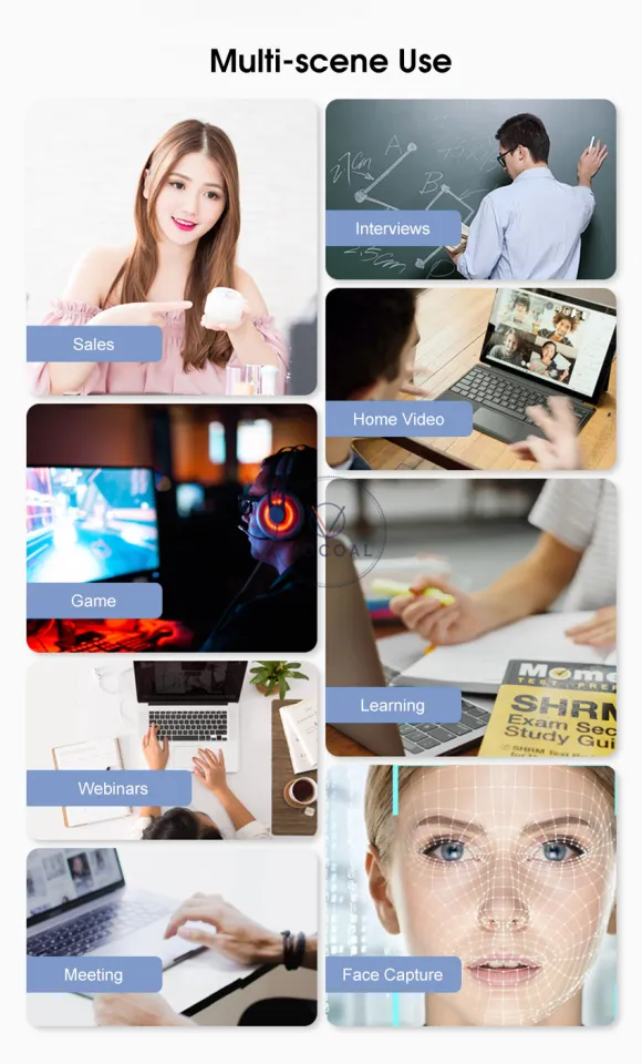 Vocoal Webcam 2K HD Webcam Autofocus Web Camera 150° Widescreen