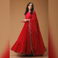 Red Georgette Embroidery Semi Stitched Perty Dress for Women. 
