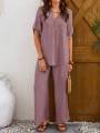 Comfortably Fit & Stylish: Women’s Short Sleeve Top and Long Pants for Daily Wear.