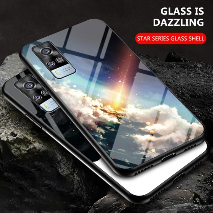 Back Cover For Vivo Y51S Case Moon and Star Tempered Glass