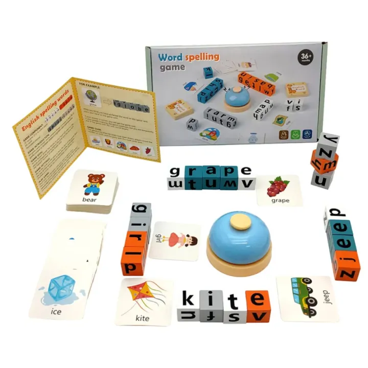 Kids Wooden Word Spelling Game with Bell & Flash Cards | Montessori ...