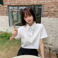 Korean Fashion White Shirt Woman 2023 Cute Crop Top Preppy Button up Shirts Oversize With Tie Long/Short Sleeve. 