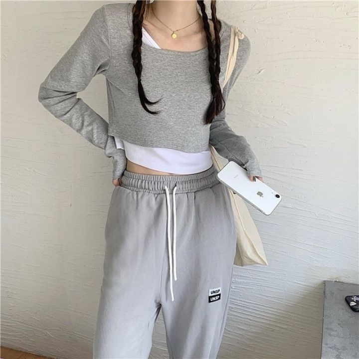 Long%20Sleeve%20T-shirts%20Womens%20Two%20Piece%20Cropped%20Tops%20Streetwear%20Slim%20Daily%20Korean%20Style%20Ulzzang%20Chic%20Tees%20Female%20Design%20Hot%20-%20Image%205