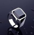 Stainless Steel Black Natural Stone Mens Finger Ring. 