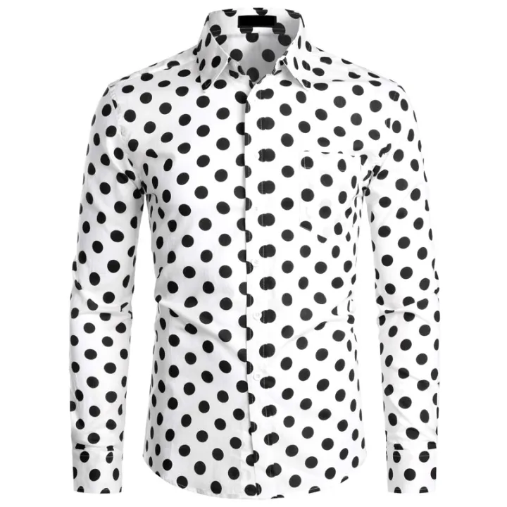 Black%20White%20Polka%20Dot%20Shirt%20Men%20Chemise%20Homme%20Casual%20Button%20Up%20Mens%20Dress%20Shirts%20Garden%20Point%20Camisas%20Masculina%20USA%20Size%20XS-XXL%20-%20Image%206