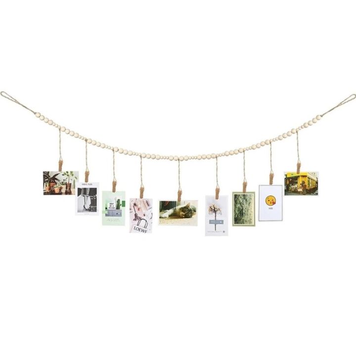 Tassel%20Cotton%20Rope%20Wall%20Hanging%20Picture%20Frame%20Wooden%20Hanging%20Photo%20Display%20Rack%20Picture%20Organizer%20with%20Clip%20Home%20Decor%20-%20Image%202