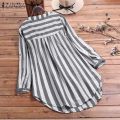 Oversized Women's Stripe Blouse 2023 ZANZEA Spring Causal Shirts Button Down Blusas Elegant Female Long Sleeve Asymmetrical Tops. 