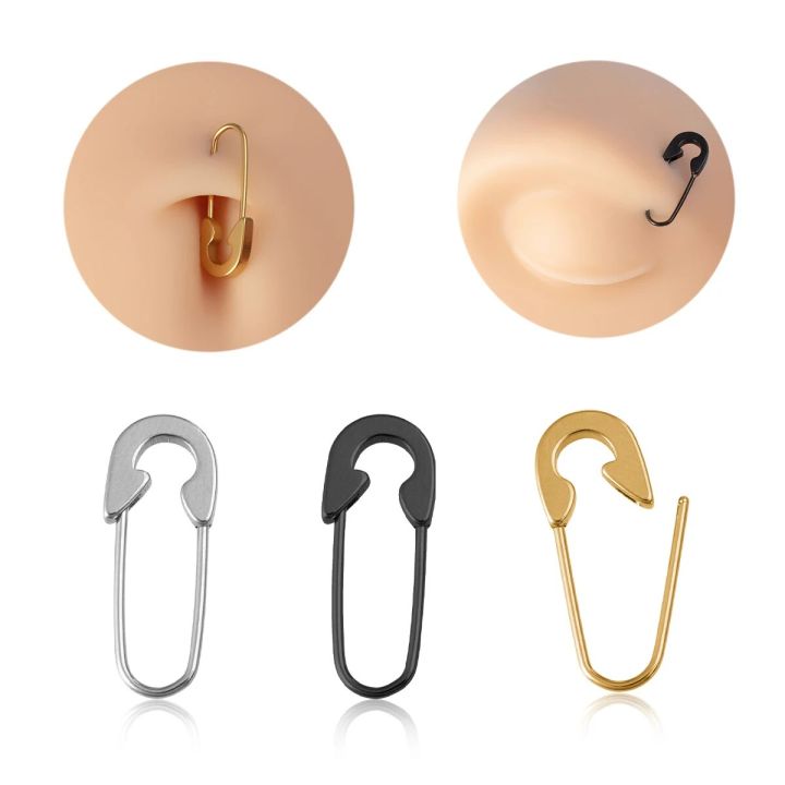 1/3pcs Punk Pin Earrings Paperclip Safety Stud Belly Button Ring Hoop Nose Piercing Tragus Helix Eyebrow Ring Body Jewelry 16G