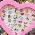 10Pcs Cute Cartoon Kids Rings Kawaii Korean Children Girls Enamel Flower Crown Finger Ring Child Jewelry. 