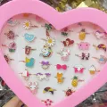 10Pcs Cute Cartoon Kids Rings Kawaii Korean Children Girls Enamel Flower Crown Finger Ring Child Jewelry. 