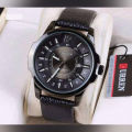 Artificial Leather Analog Watch for Men - Black.