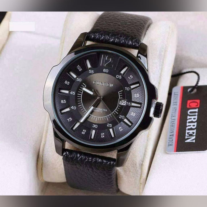 Artificial Leather Analog Watch for Men - Black