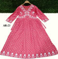 Stitched China Linen Fabric Embroidery Work Screen Print Long Gown Gol Jama for Women. 