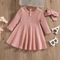 【Universal Car Parts Store】(New) toddler Baby Girls knitted dress ruffles solid color long sleeve dress autumn winter round neck dress. 