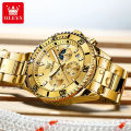 OLEVS 2870 Men's Watches Fashion Waterproof Quartz Wrist Watch Men Luxury Stainless Steel Strap Date Clock For Men-Golden. 