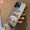Luxury Trendy Brand Cute Sweet Pop Mart Labubu Casing Compatible for IPhone 13 15 11 14 12 Pro Max 7Plus XR XS X Max 15 8 7 14 Plus SE 2020 Cartoon Couples Plating Metal Lens Case.