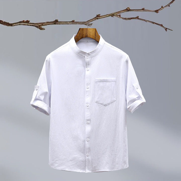 Cross-border%20new%20summer%20men's%20cotton%20and%20linen%20crepe%20solid%20color%20men's%20shirt%20Chinese%20style%20stand%20collar%20casual%20men's%20loose%20shirt%20-%20Image%207