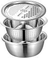 3 In 1 Multifunctional Stainless Steel Basin With Vegetable Cutter + Drain Basket. 