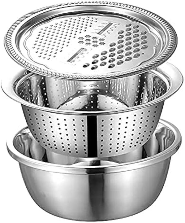 3 In 1 Multifunctional Stainless Steel Basin With Vegetable Cutter + Drain Basket
