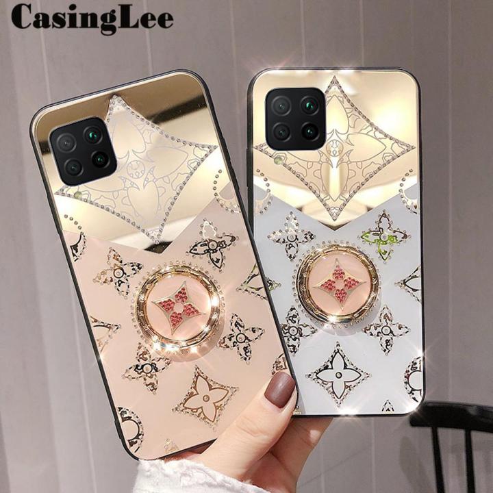 for samsung galaxy a12 samsung a12 magnetic case Casinglee for Samsung Galaxy A12 navigation case magnetic ring holder  luxury diamond Clover mirror back cover Samsung A12 case luxury cover with  lanyard for boys and girls