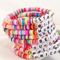 Boho custom polymer clay beads motivational bracelets Love Blessed name words stretch bracelet for women.