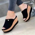 2023Slippers Summer Wedges Retro Fish Mouth Large Size Sandals Women High Heel Platform Solid Color Plus Size Shoes Sandalias.