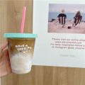 Copyright Korean style niche cartoon dog summer coffee plastic straw large capacity portable cup.