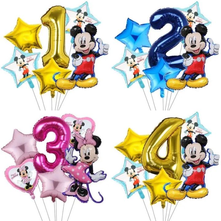 1set Mickey Minnie Balloons Baby Shower Birthday Party Decorations 32inch Number Cartoon Mickey Mouse Balloon Kids Toys Globos