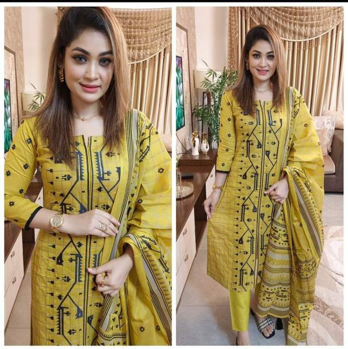 Style and Comfort with Cotton Unstitched Skin Print High-Quality Three-Piece Set for Women - Perfect for All Seasons and Occasions