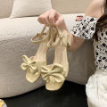 Women's French-Style High Heel Sandals23New Fairy Style Bow Chunky Heel Open Toe Sandals Fashion All-Match. 