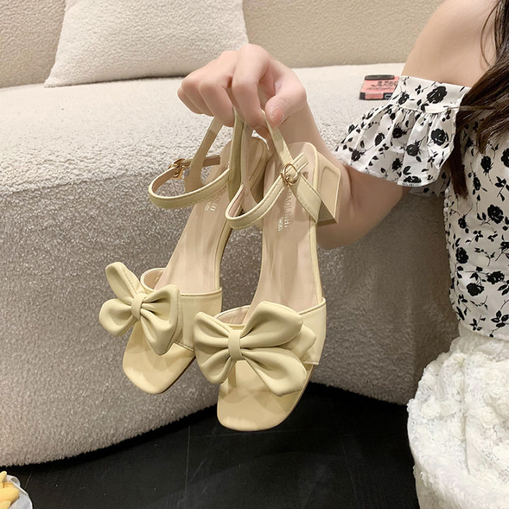 Women's%20French-Style%20High%20Heel%20Sandals23New%20Fairy%20Style%20Bow%20Chunky%20Heel%20Open%20Toe%20Sandals%20Fashion%20All-Match%20-%20Image%204