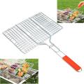 Grill Basket Foldable Stainless Steel Non-Stick Fish Grill Portable Nets with Easy Flip Removable Handle for Meat, Seafood, Vegetables, Outdoor BBQ.
