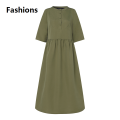 Fashions 【2025 Version】 ZANZEA Elegant Women OL Work Midi Dress Half Sleeve Sundress Solid Pleated A-line Vestidos O Neck Casual Buttons Up Robe. 