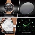 OLEVS Watch for Men  Waterproof Trendy Kpop Style Chronograph Phase of Moon Calendar Luminous Leather Strap 9957. 