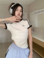 Pure Cotton This Year Popular Three Bars Letters Embroidered Slim T T-shirt Women's Casual T-shirt Shory Style Top Clothes Women. 