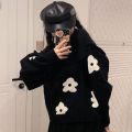 Embroidered Little Flower Pullover Sweater for Female Students Autumn and Winter New Korean Style Contrast Color Idle Style Loose Outer Wear Sweater. 