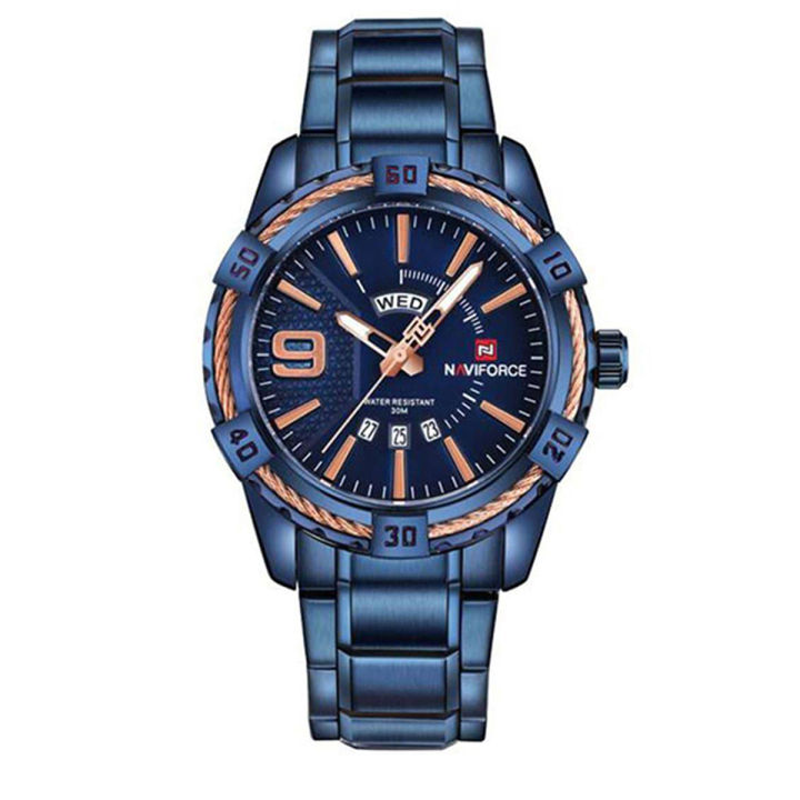 Naviforce NF9117 - Royal Blue Stainless Steel Analog Watch for Men - Royal Blue