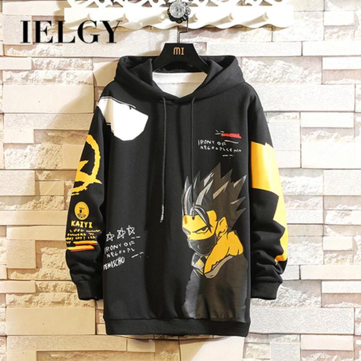 IELGY Men's hooded sweater, cartoon T-shirt, trendy hip-hop hooded