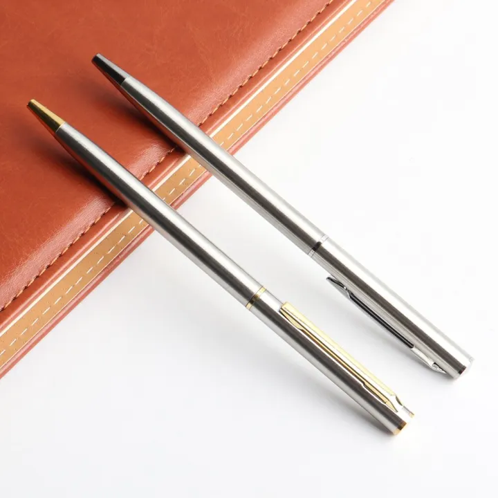 2Pcs%20Metal%20Ballpoint%20Pen%20For%20School%20Office%20Stainless%20steel%20Material%20Rotating%20Stationery%20Black%20Blue%20Ink%20Ball%20Pen%20Supplies%20Pens%20-%20Image%205