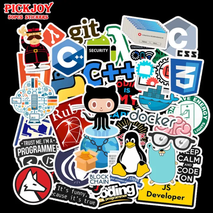 50pcs Programmer Internet Java Stickers Geek Php Docker Html Programming Language Sticker Skateboard Car Motorcycle Decals