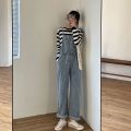 Retro Hong Kong Style Suspender Pants Women's Summer Korean Style Loose2022New Japanese Style Straight Jeans for Students【10Month25Day After】.
